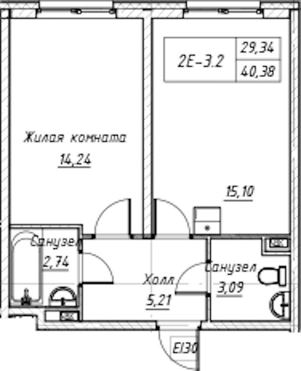 1-комнатная квартира 40.44 м², 2/14 эт., Комплекс апартаментов «Zoom на Неве»